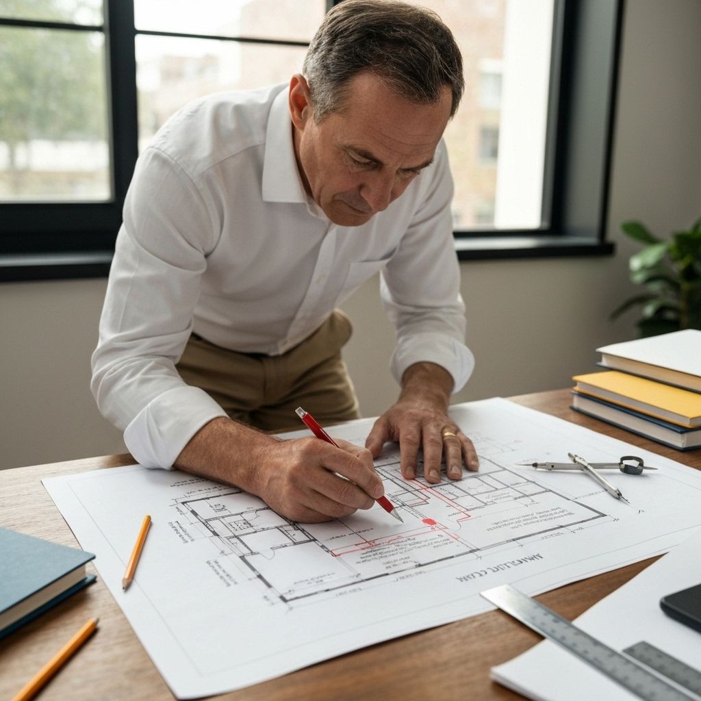 Engenheiro analisando plantas